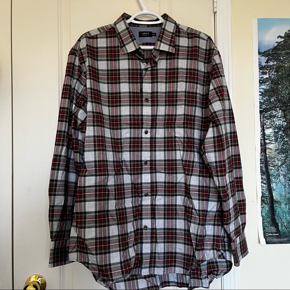 LINCS new 100% cotton plaid casual button down shirt